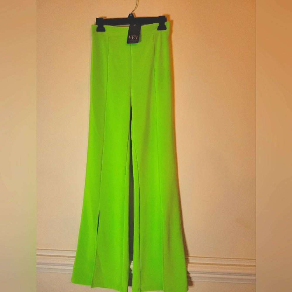 NWT Lime Green Flare Pants with Slits